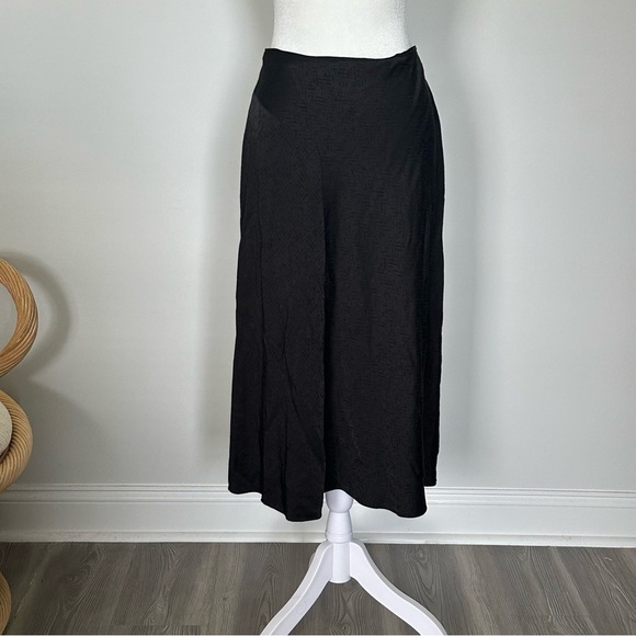 Rag & Bone Black Letti Satin Jacquard Midi Skirt Size 6 Herringbone Pattern - Picture 5 of 6